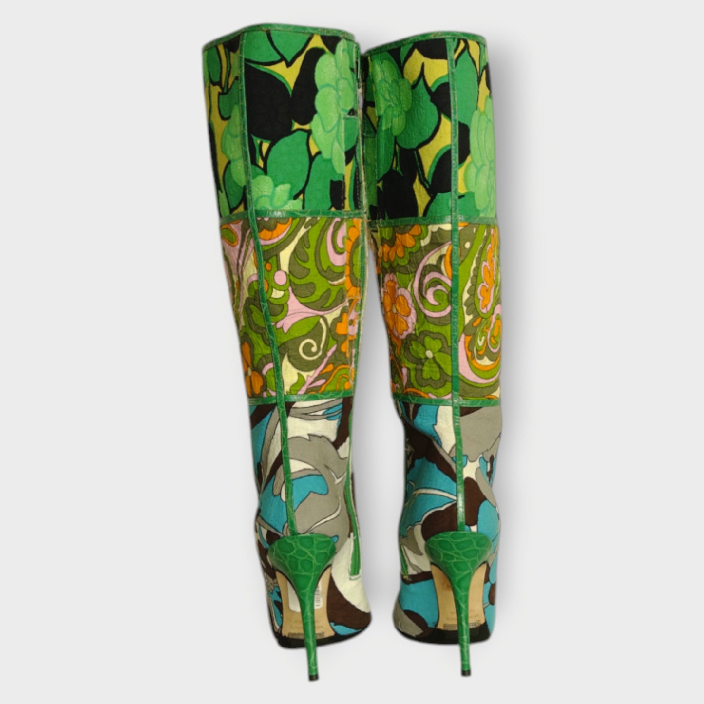 Floral Patchwork Heeled Boots