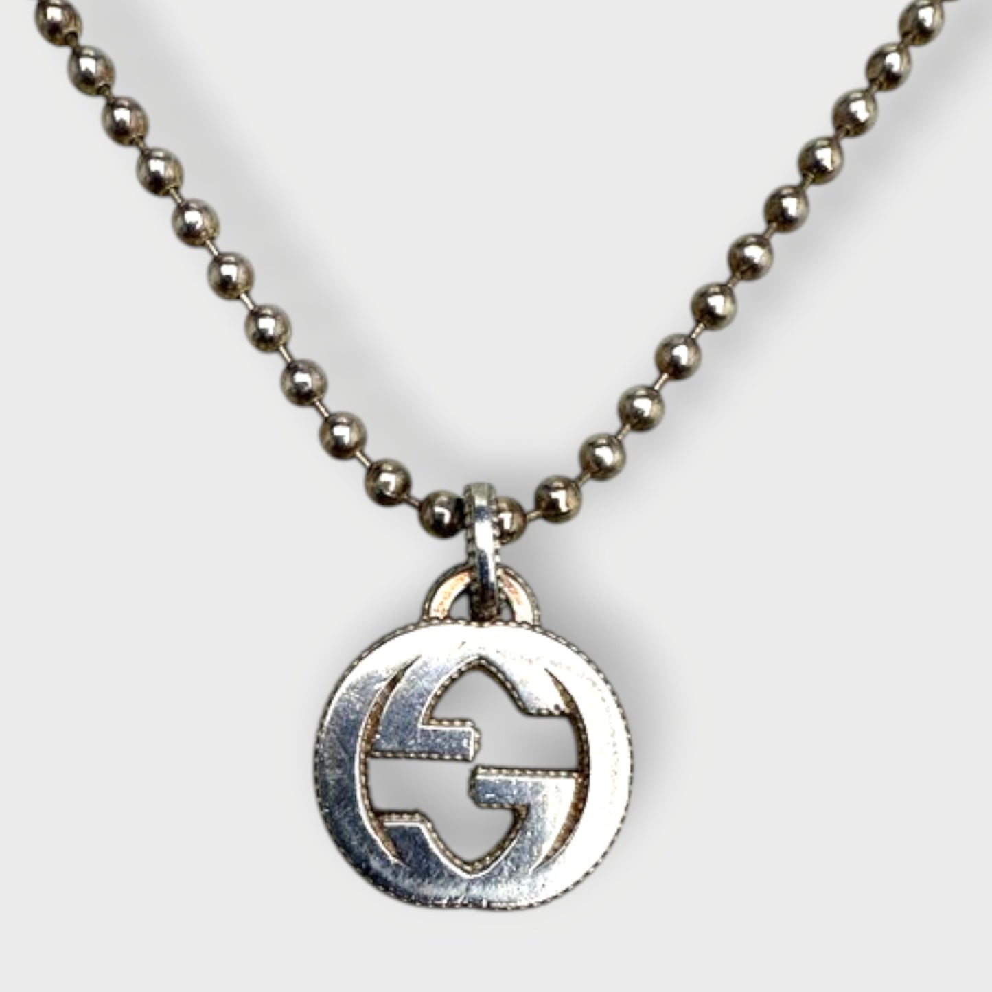 Silver Interlocking G Ball Chain Necklace