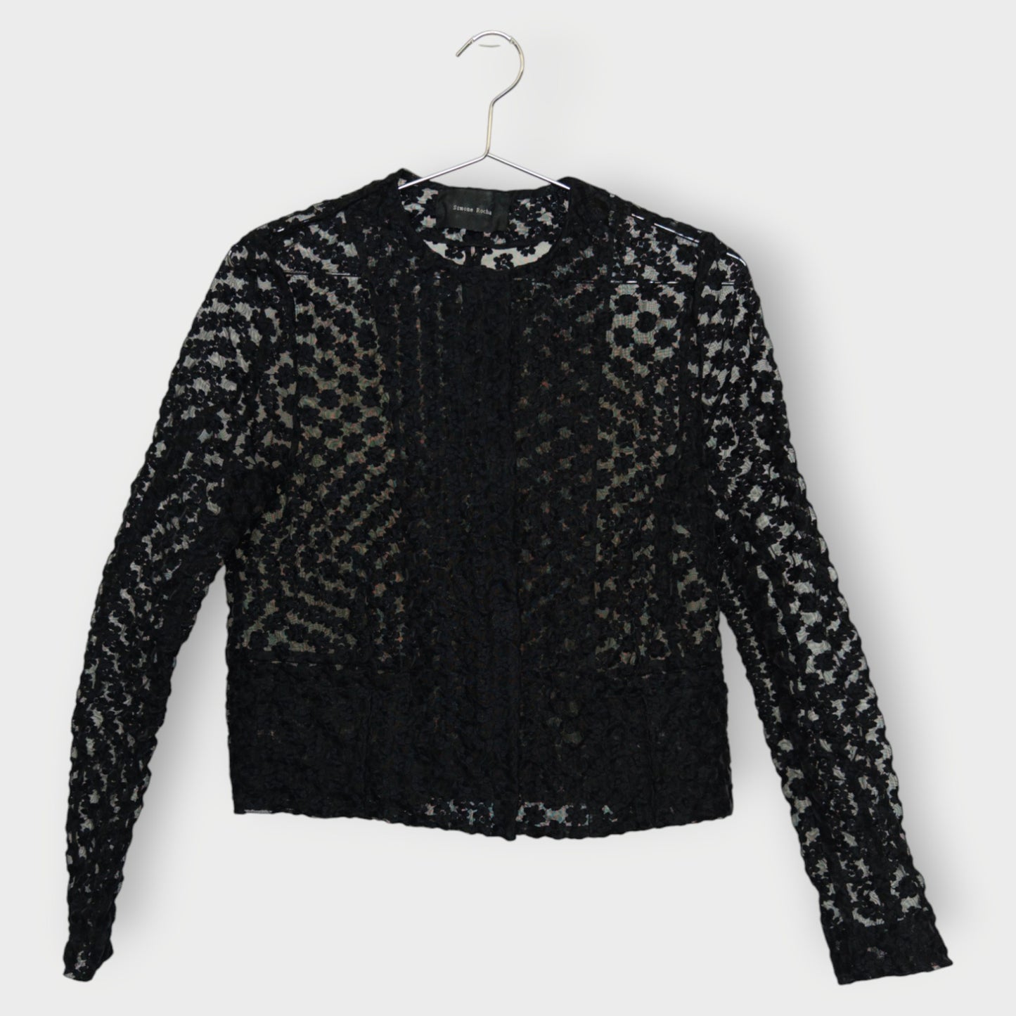 Mesh Floral Collarless Jacket