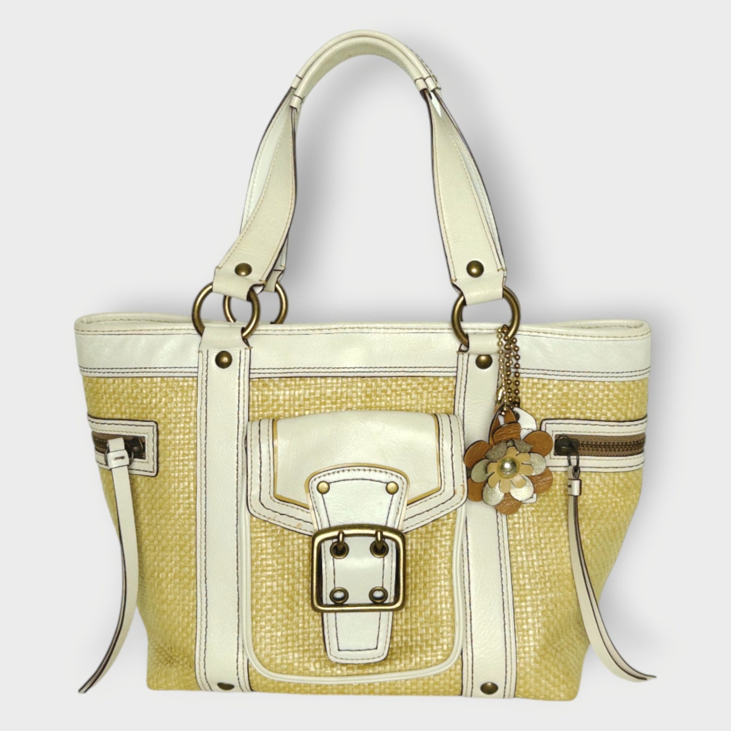 Leather Woven Straw Legacy Bag