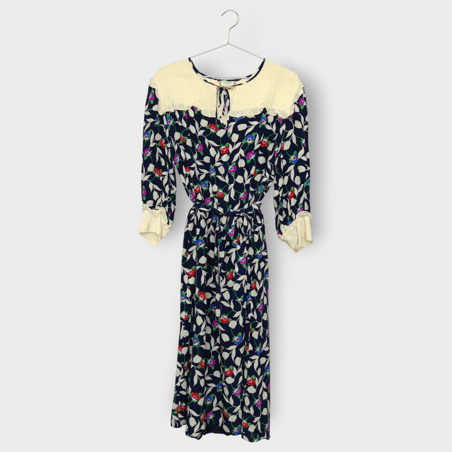 Silk Floral Ruffle Collar Midi