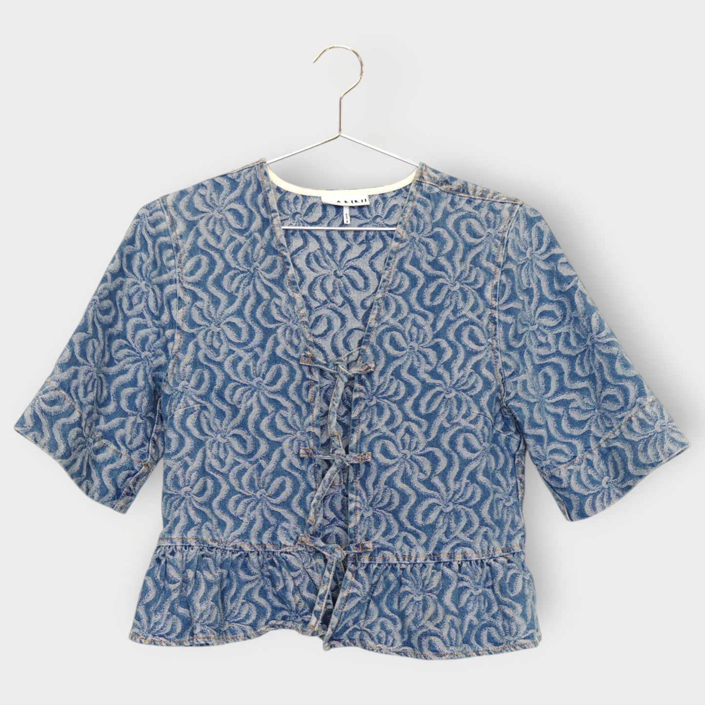 Floral Patterned Denim Tie Top
