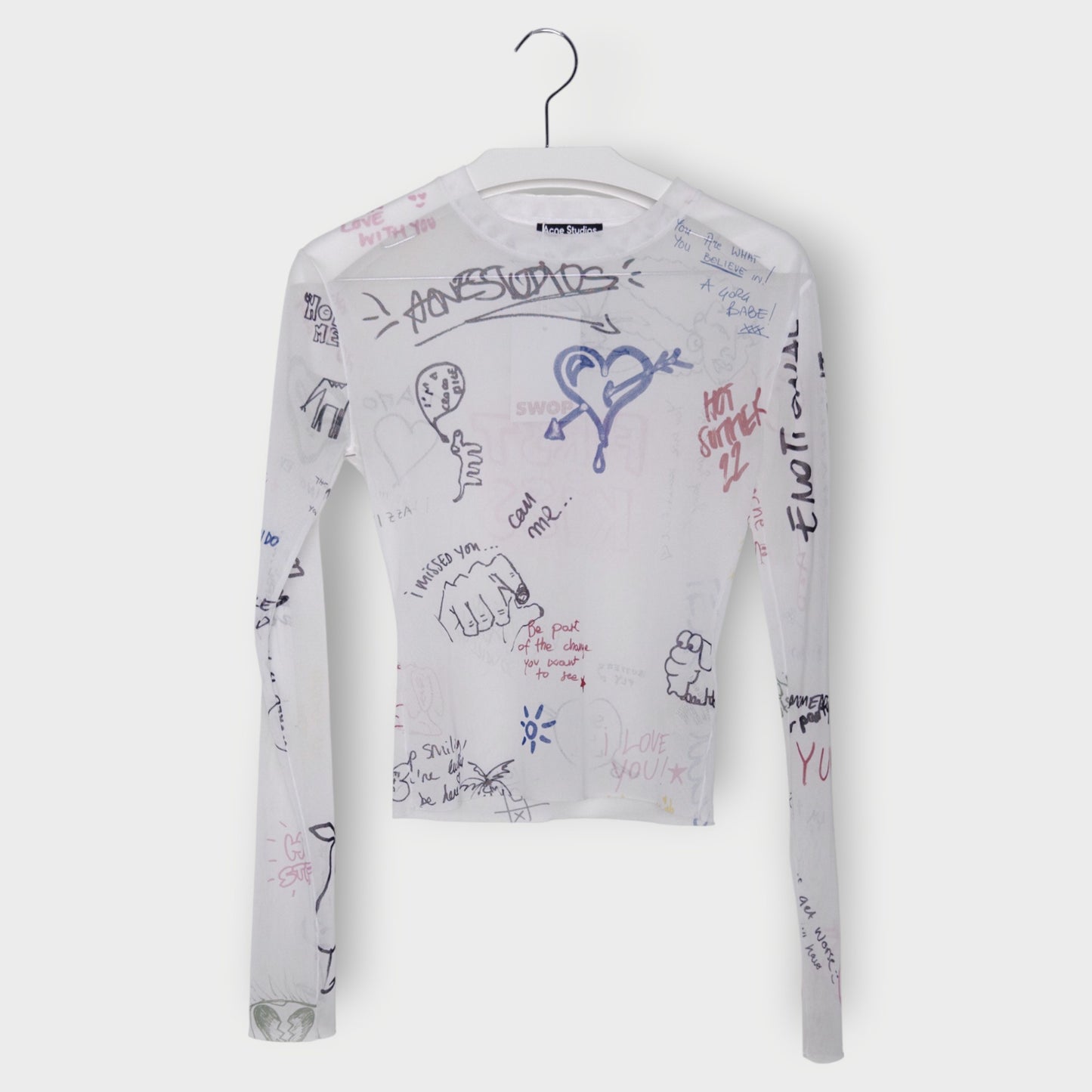 Text Print Mesh Long Sleeve