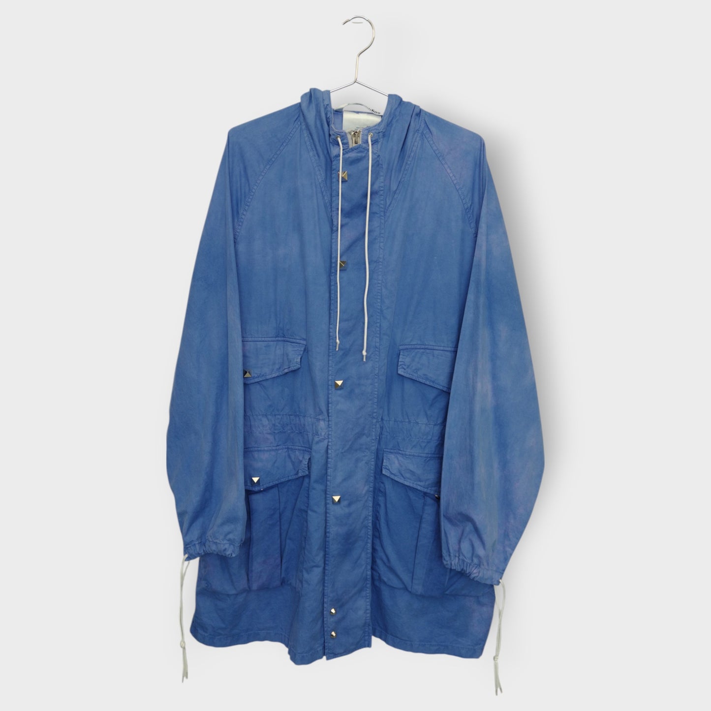 Blue Cotton Stud Detail Hooded Jacket