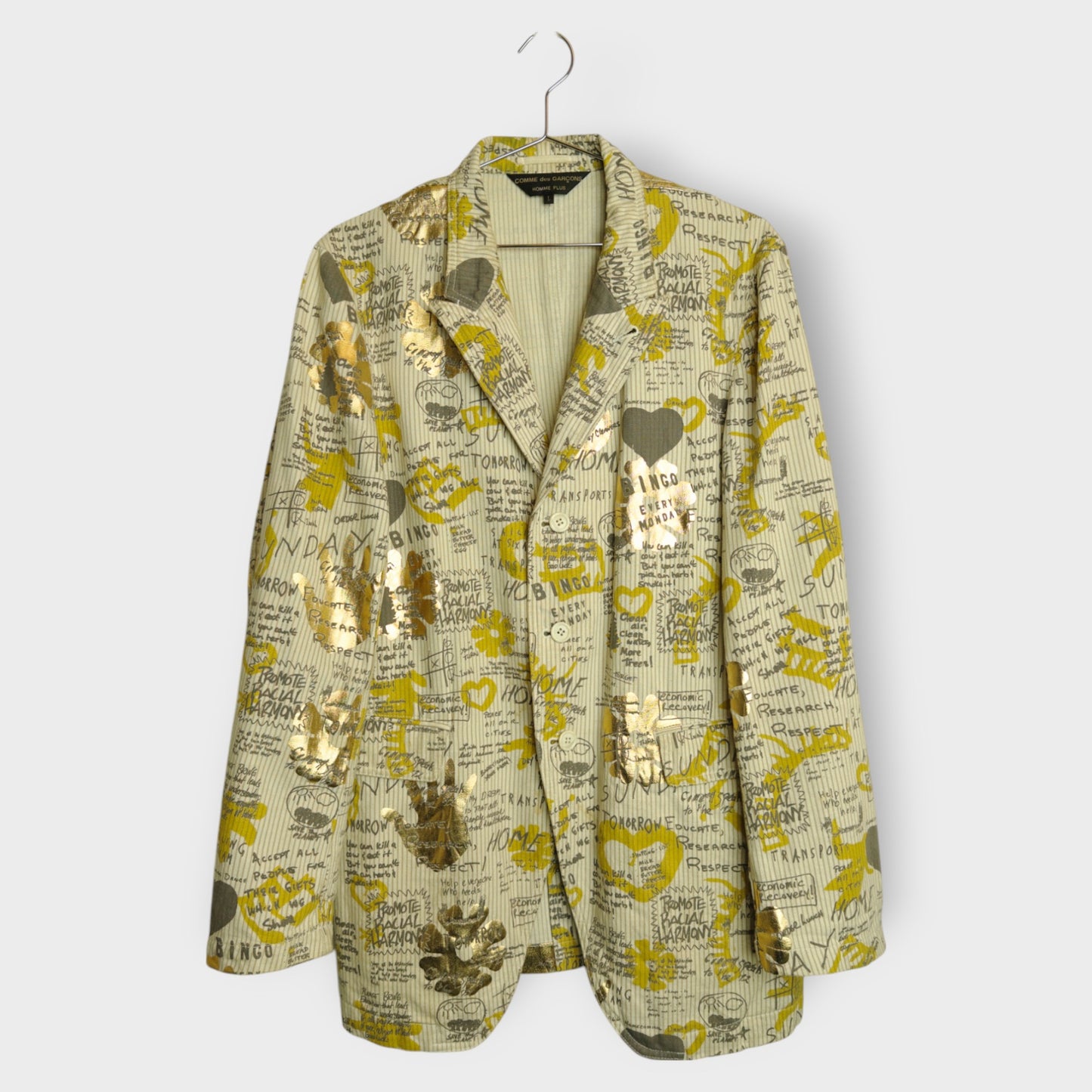AD06 Beige & Gold Stripe Cotton Painted Blazer