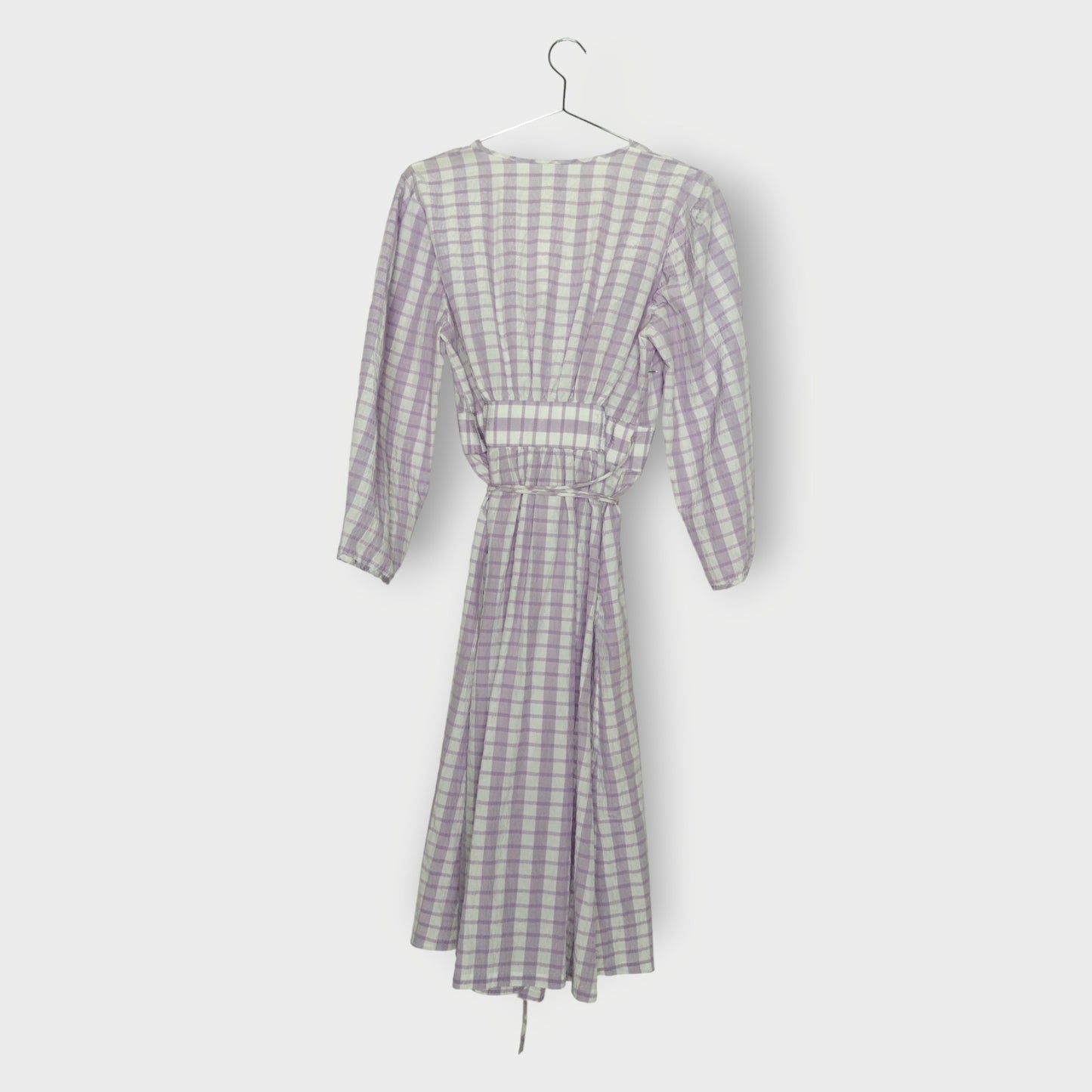 Check Long Sleeve Wrap Dress