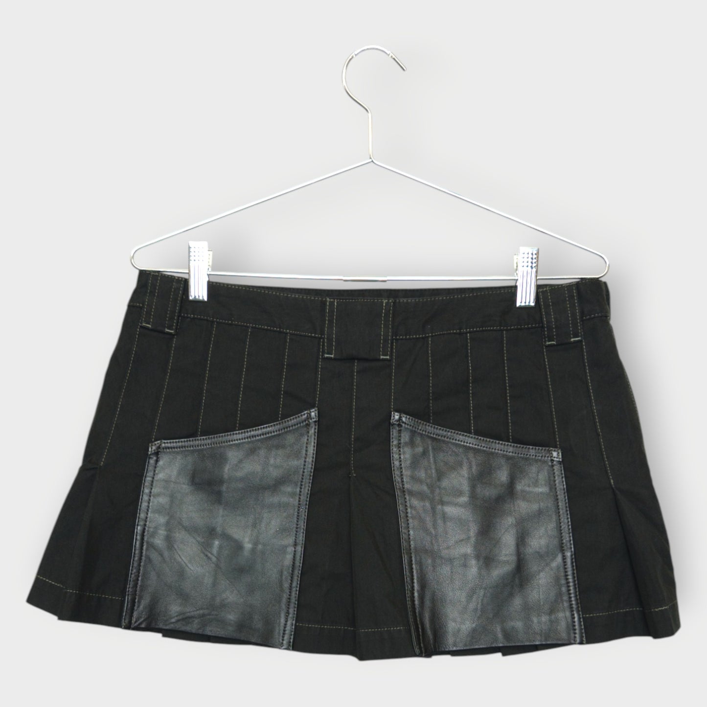 Pleated Mini Skirt Leather Contrast