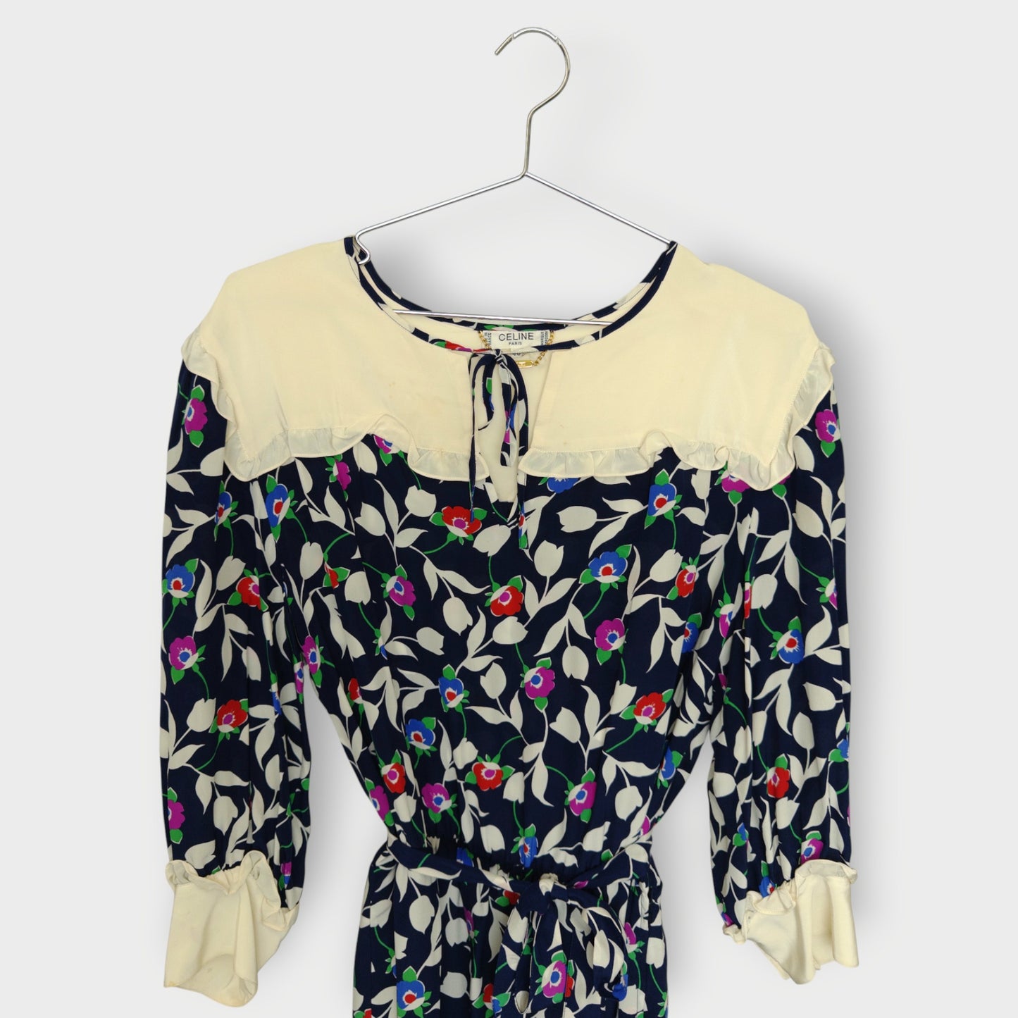 Silk Floral Ruffle Collar Midi