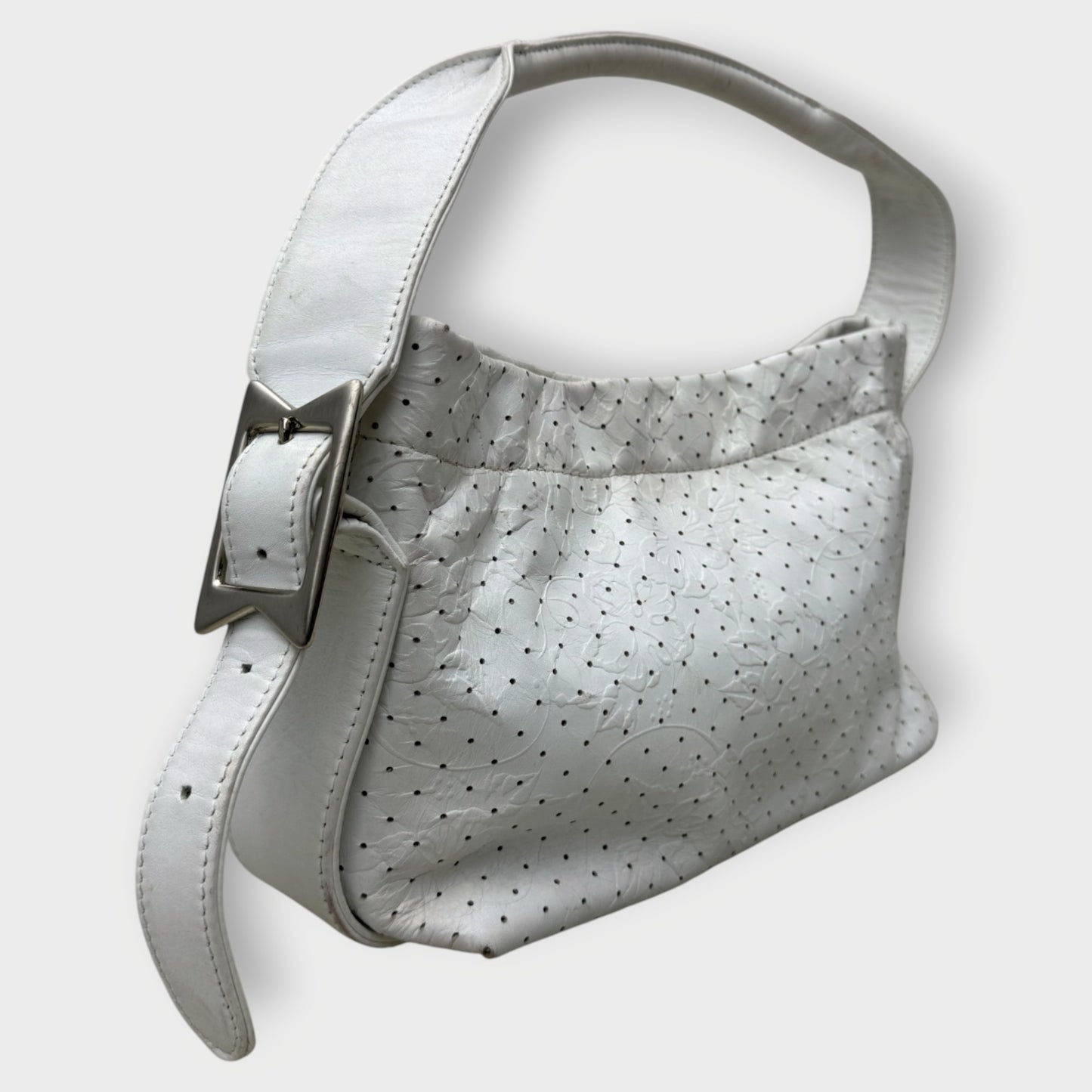 Perforation Floral Leather Shoulder Bag