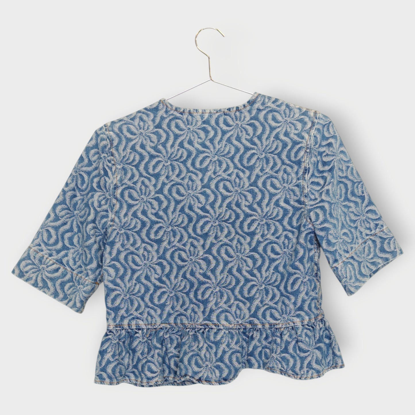 Floral Patterned Denim Tie Top