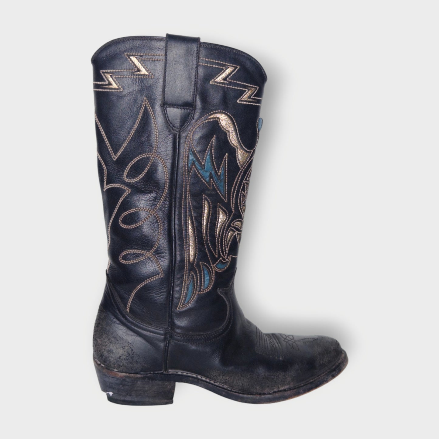 Embroidered Distress Leather Western Boots