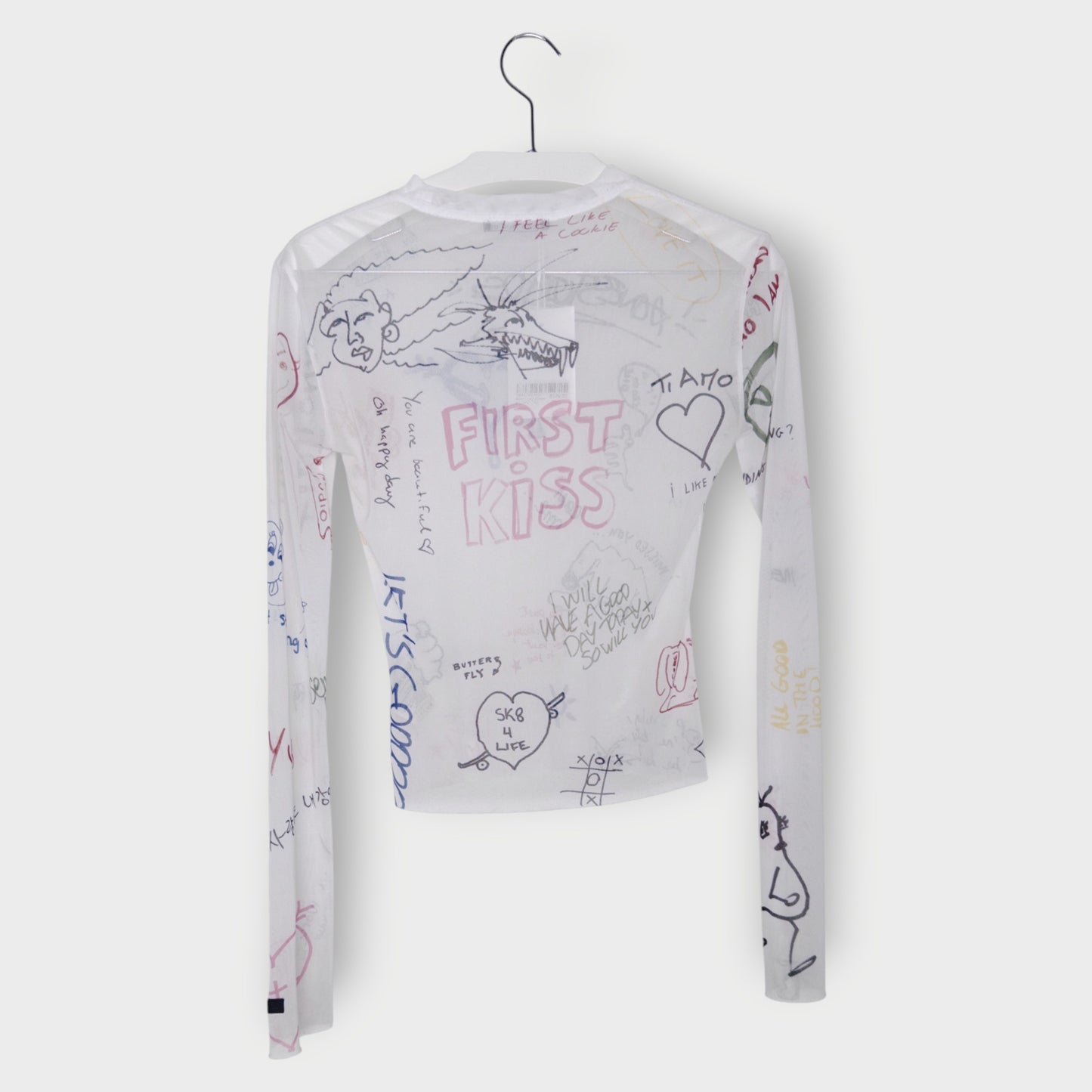 Text Print Mesh Long Sleeve