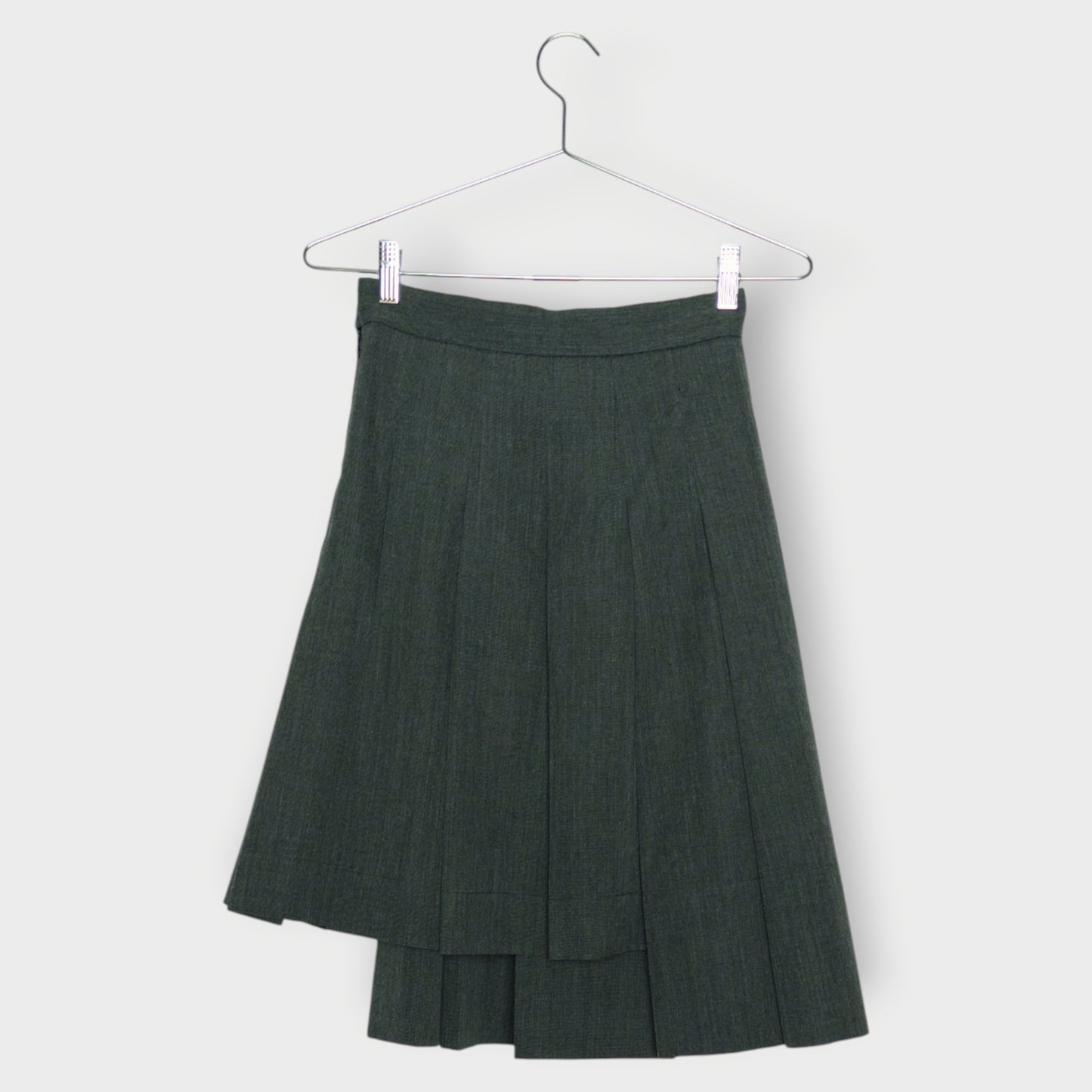 Wool Asymmetric Pleated Midi Skirt