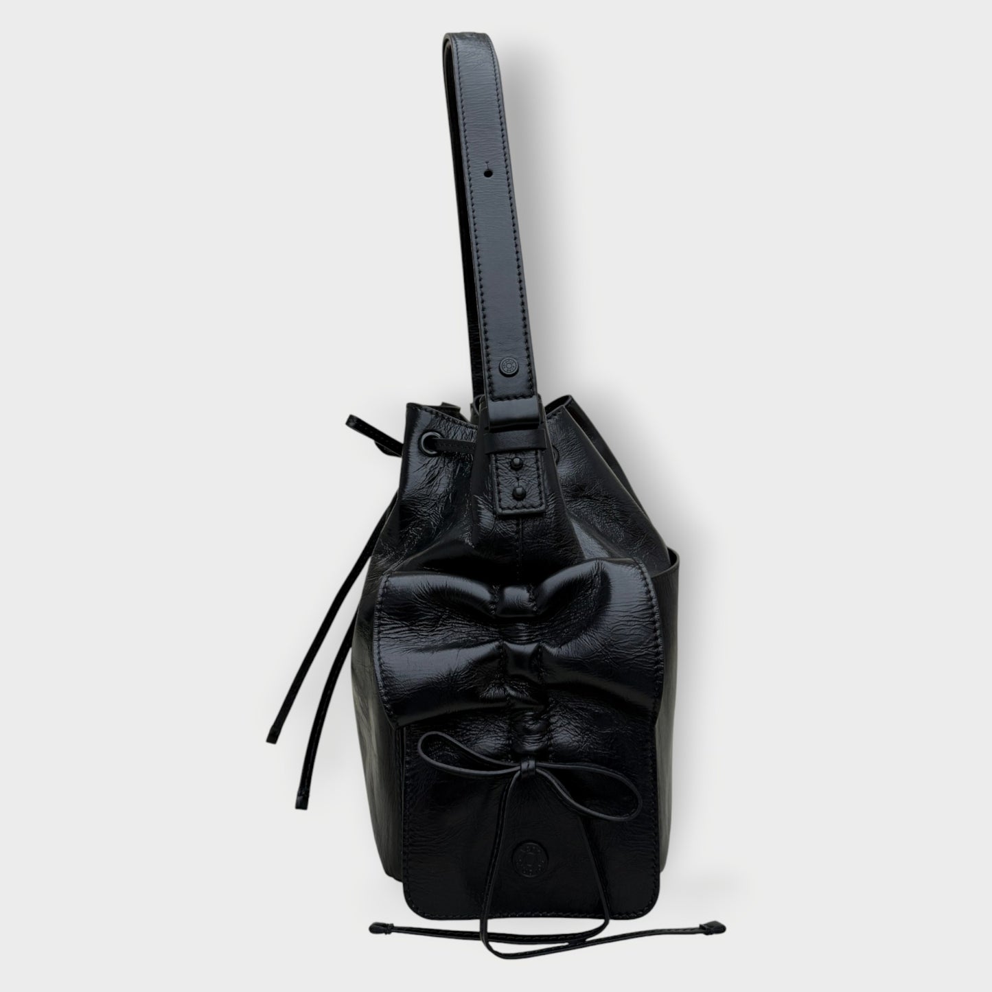 Leather Ruffle Multipocket Bucket Bag