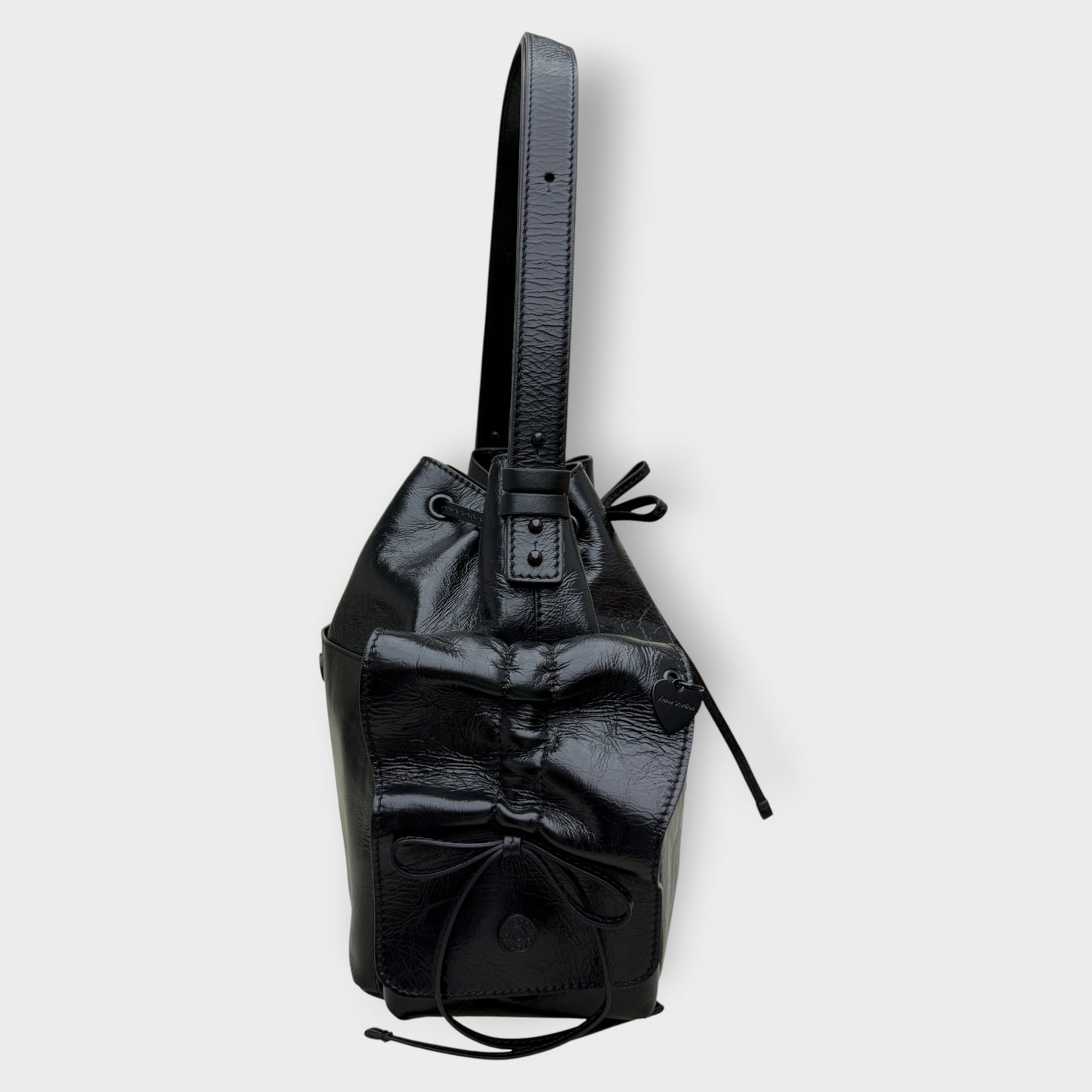 Leather Ruffle Multipocket Bucket Bag