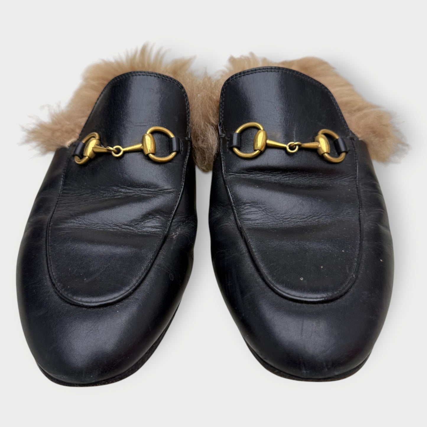 Leather Fur Horsebit Loafer