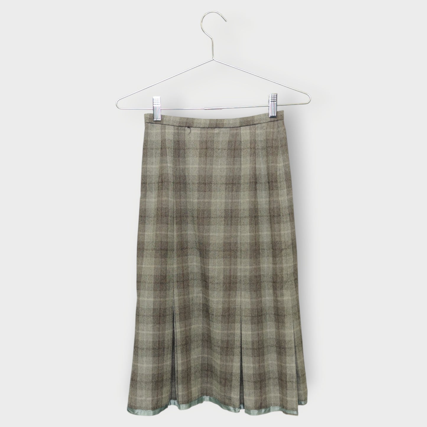 Wool Plaid Blue Ribbon Hem Skirt