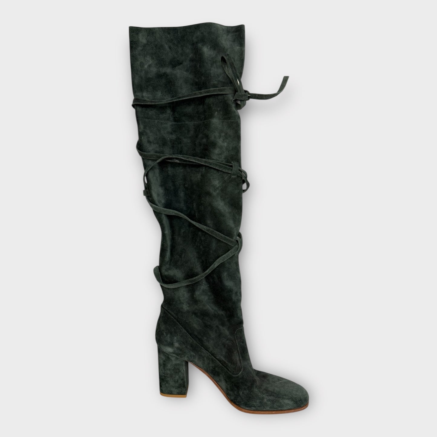 Suede Tie Up Knee Boots