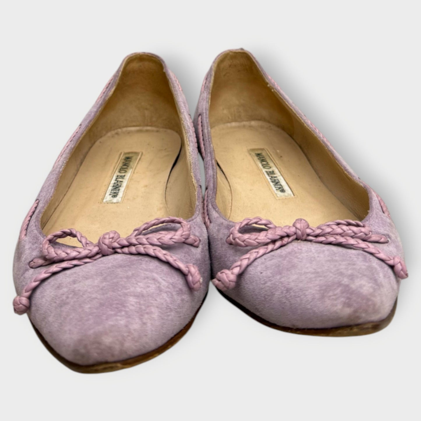 Suede Pointed Toe Lace Bow Flats