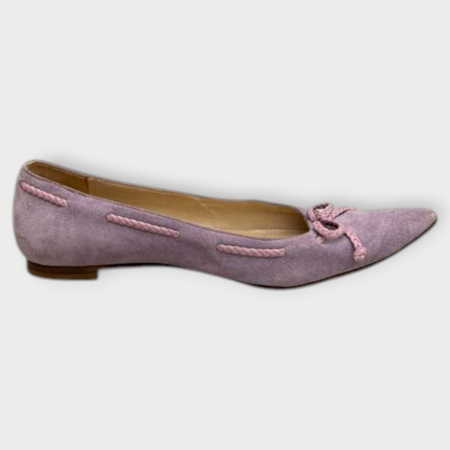 Suede Pointed Toe Lace Bow Flats