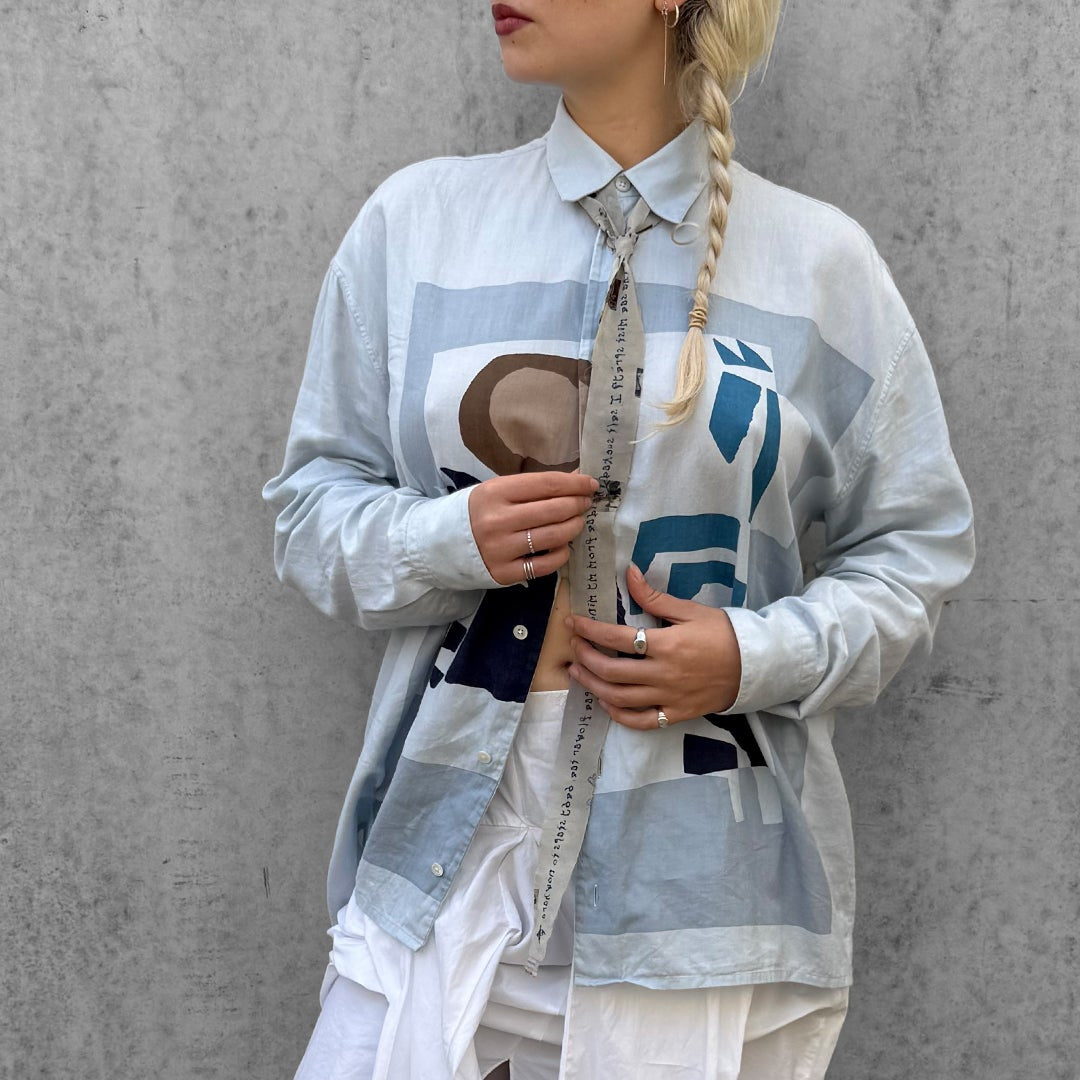 Blue Brown Velky Lov Print Shirt