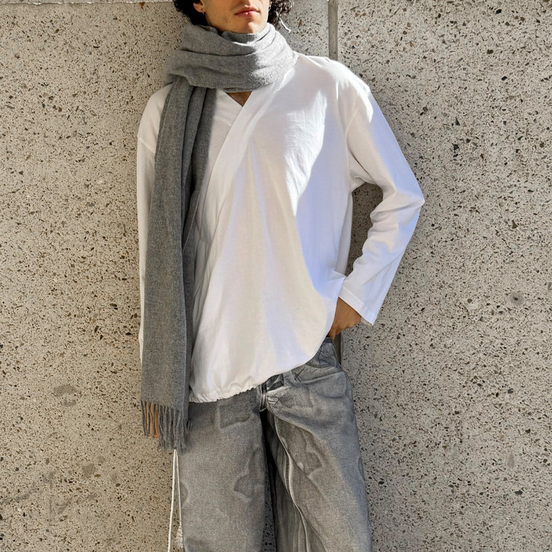 White Cotton V-Neck Shirt