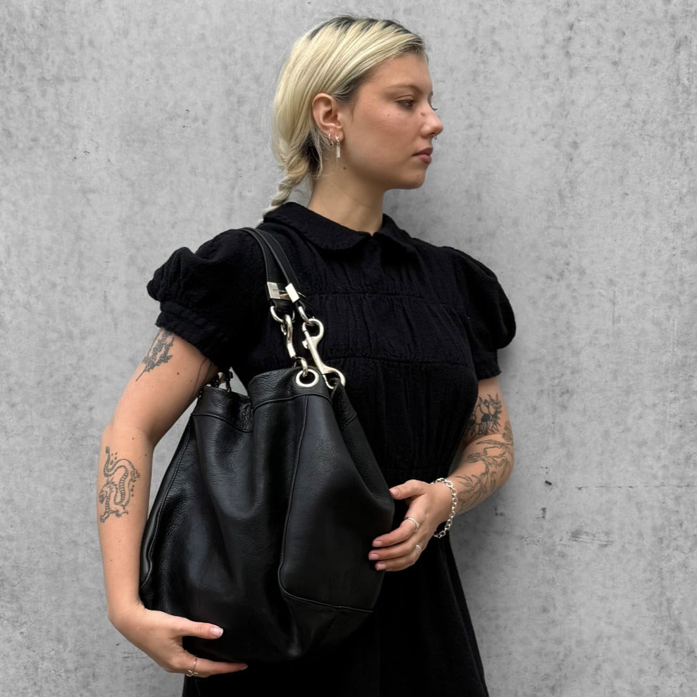 Leather & Silver Hardware Slouch Bag