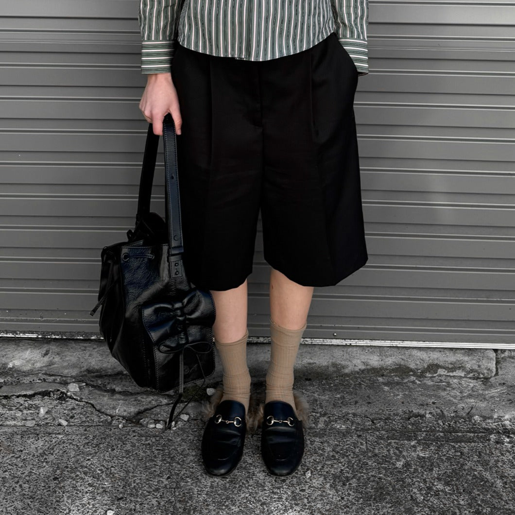 Leather Ruffle Multipocket Bucket Bag
