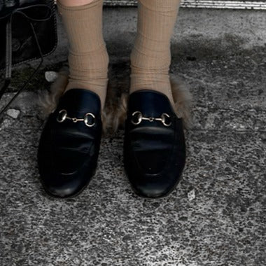 Leather Fur Horsebit Loafer