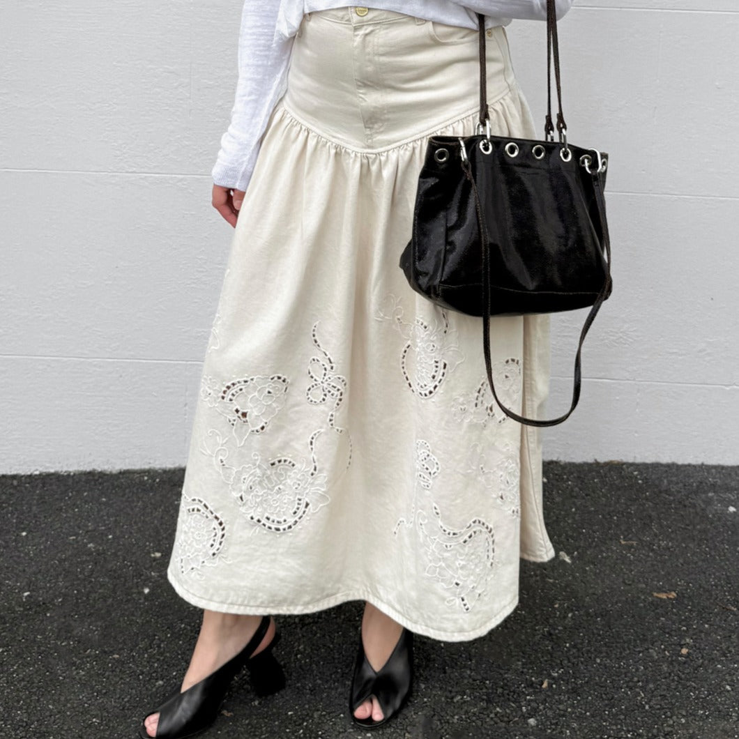 Denim Broderie Anglaise Skirt