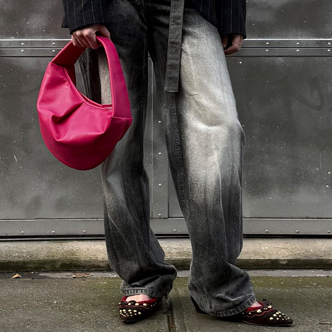 Leather Half Moon Shoulder Bag