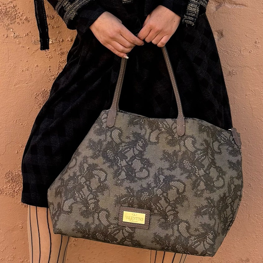 Lace Leather Tote