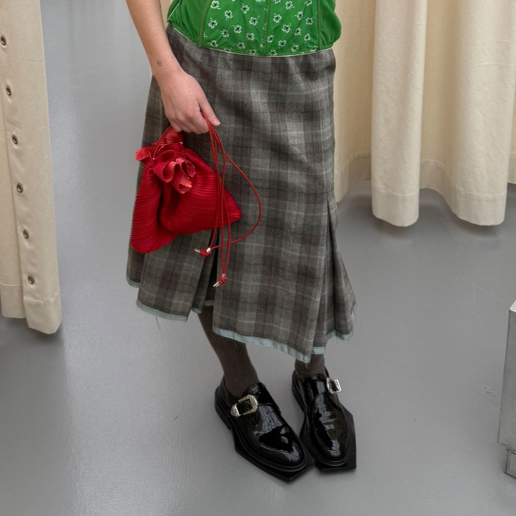 Wool Plaid Blue Ribbon Hem Skirt