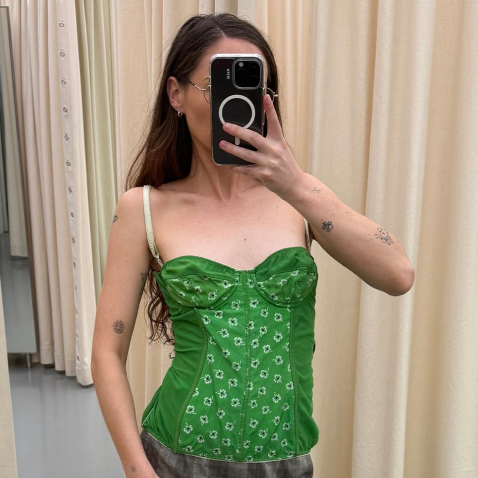 Floral Mesh Panelled Bustier Top