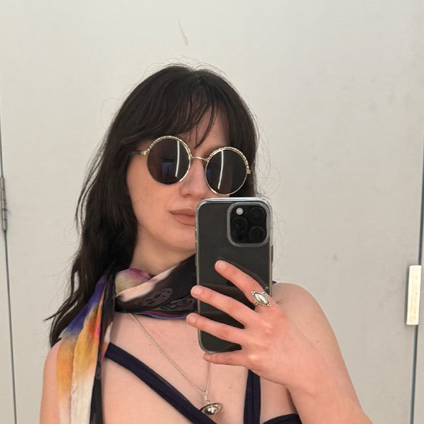 Round Gold Leather Trim Sunglasses