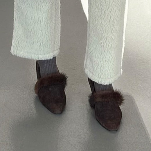 Suede Fur Lined Court Shoe