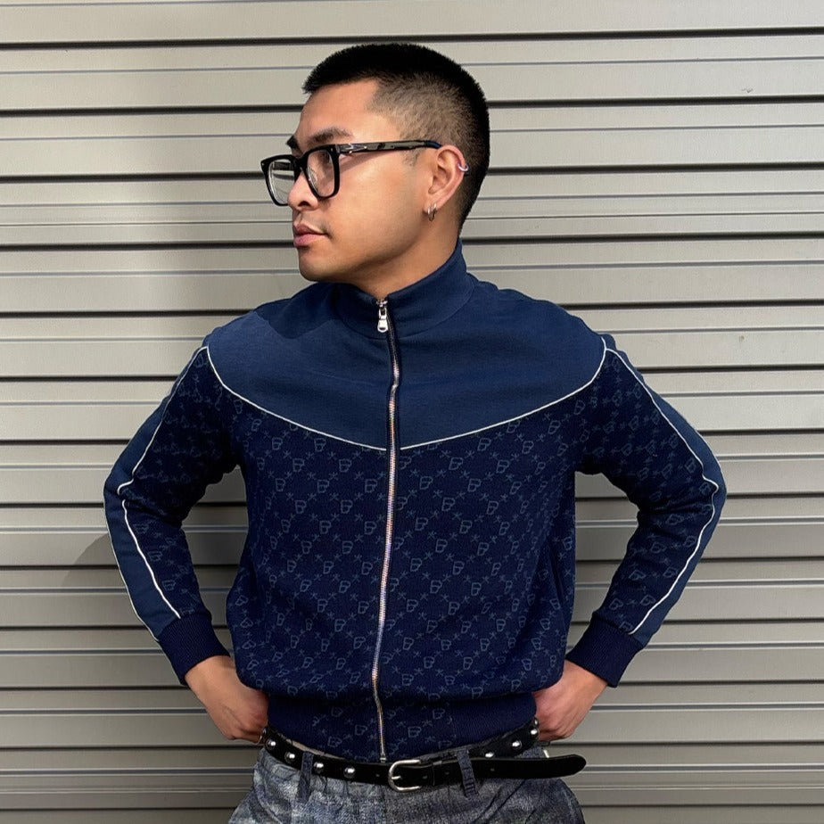 Monogram Zip Mock Neck Jacket