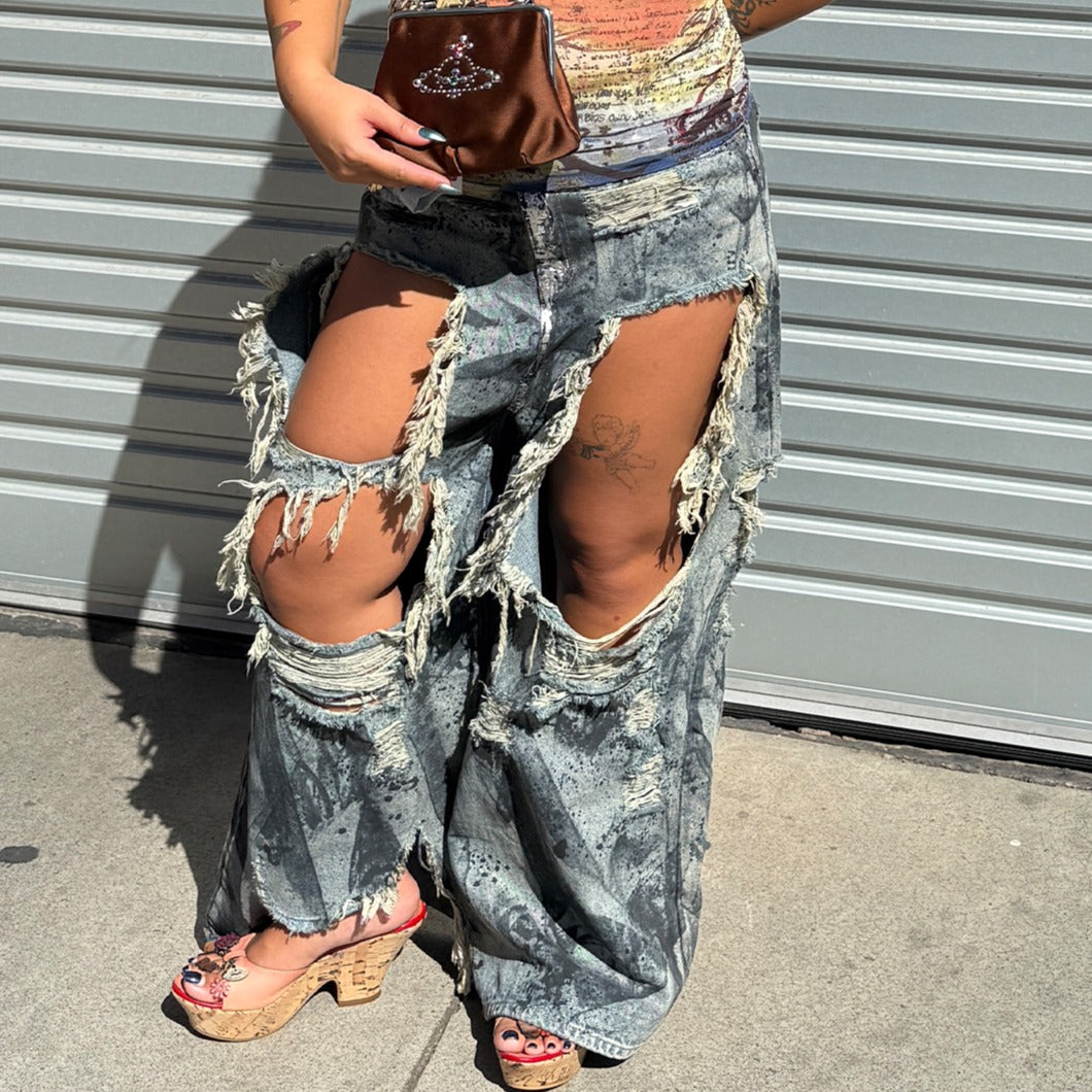 Metallic Ripped Jeans