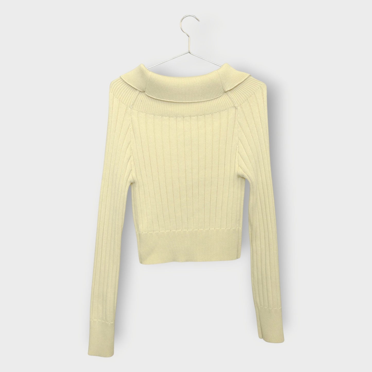 Ribbed Knit Open Collar Top