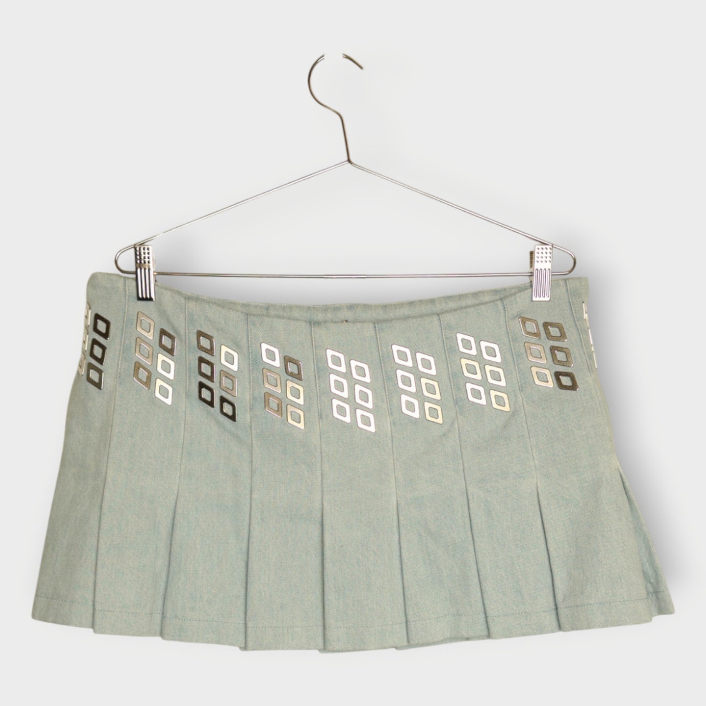 Denim Diamond Stud Mini Skirt
