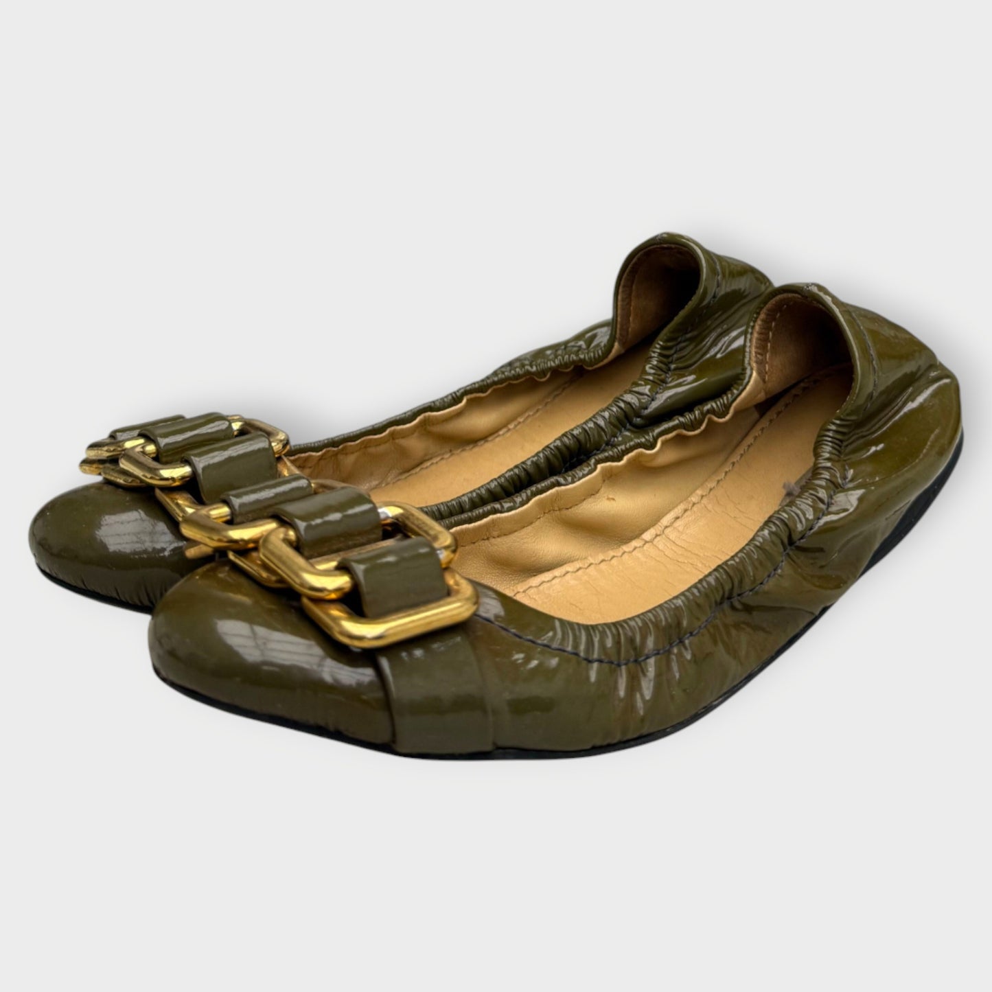Patent Gold Buckle Ballet Flat