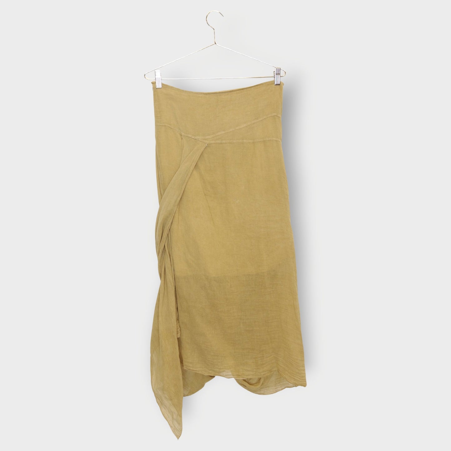 Brown Draped Embellished Midi Skirt