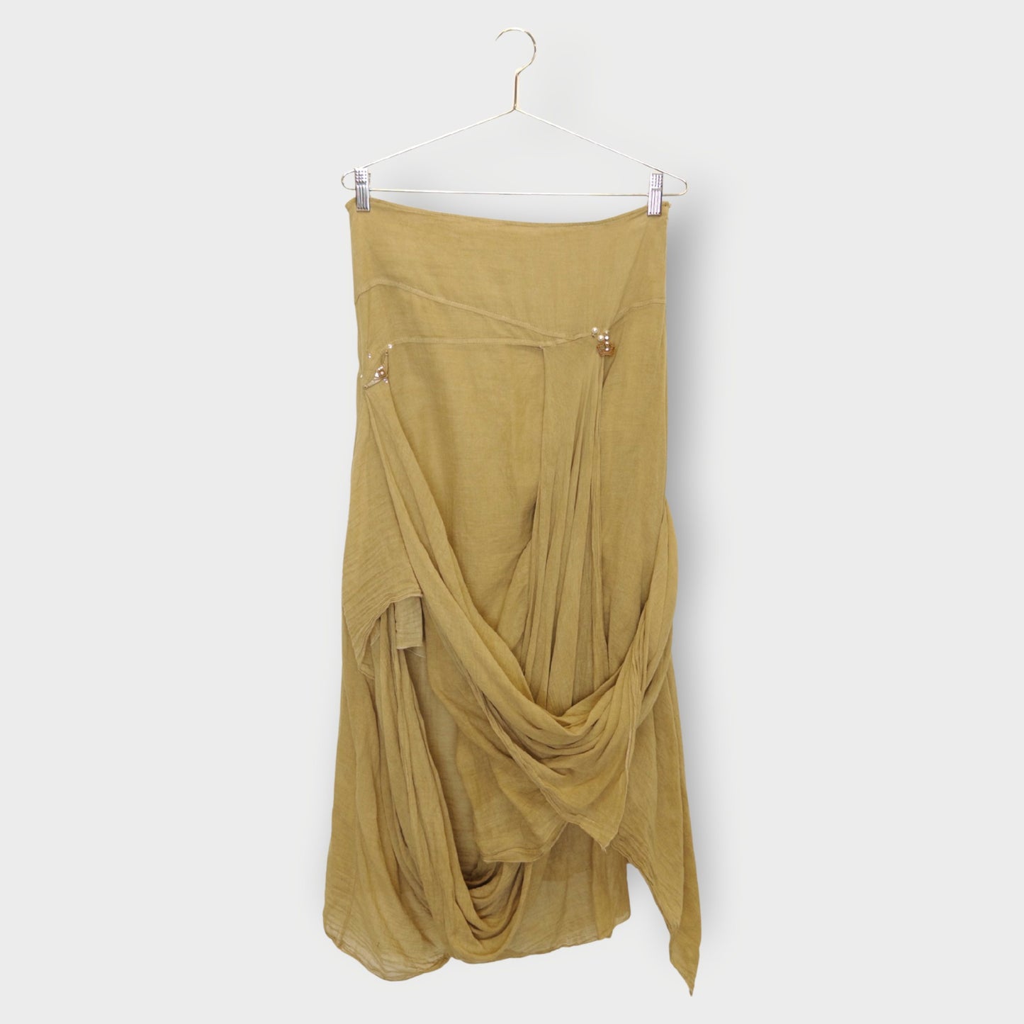 Brown Draped Embellished Midi Skirt