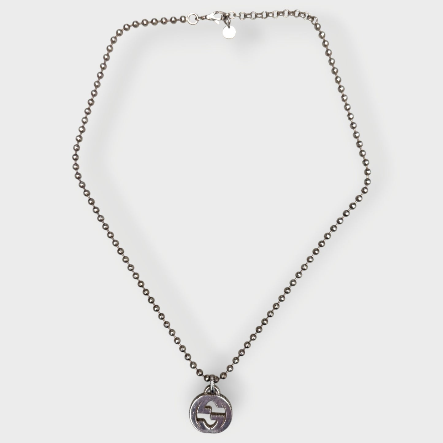 Silver Interlocking G Ball Chain Necklace