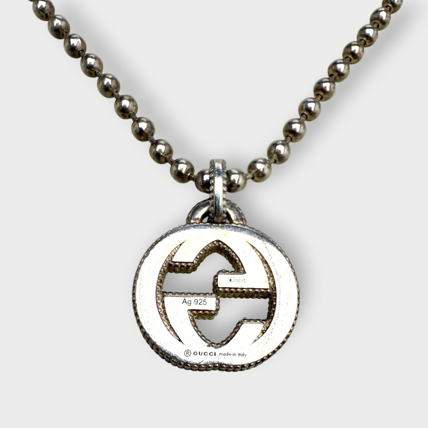 Silver Interlocking G Ball Chain Necklace