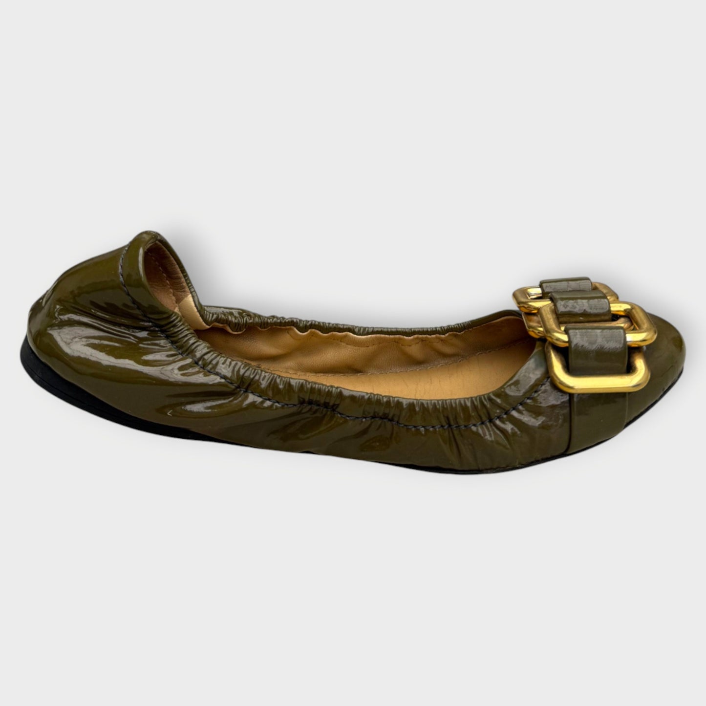 Patent Gold Buckle Ballet Flat