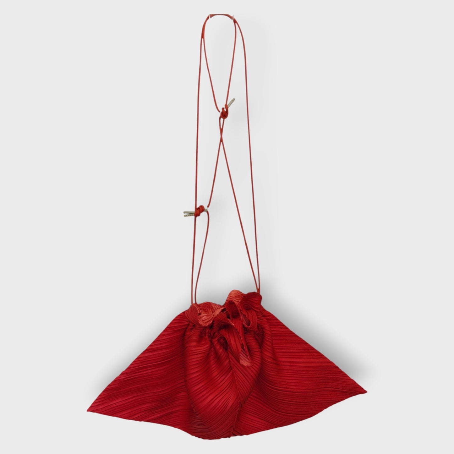 Red Plisse Drawstring Pouch Bag