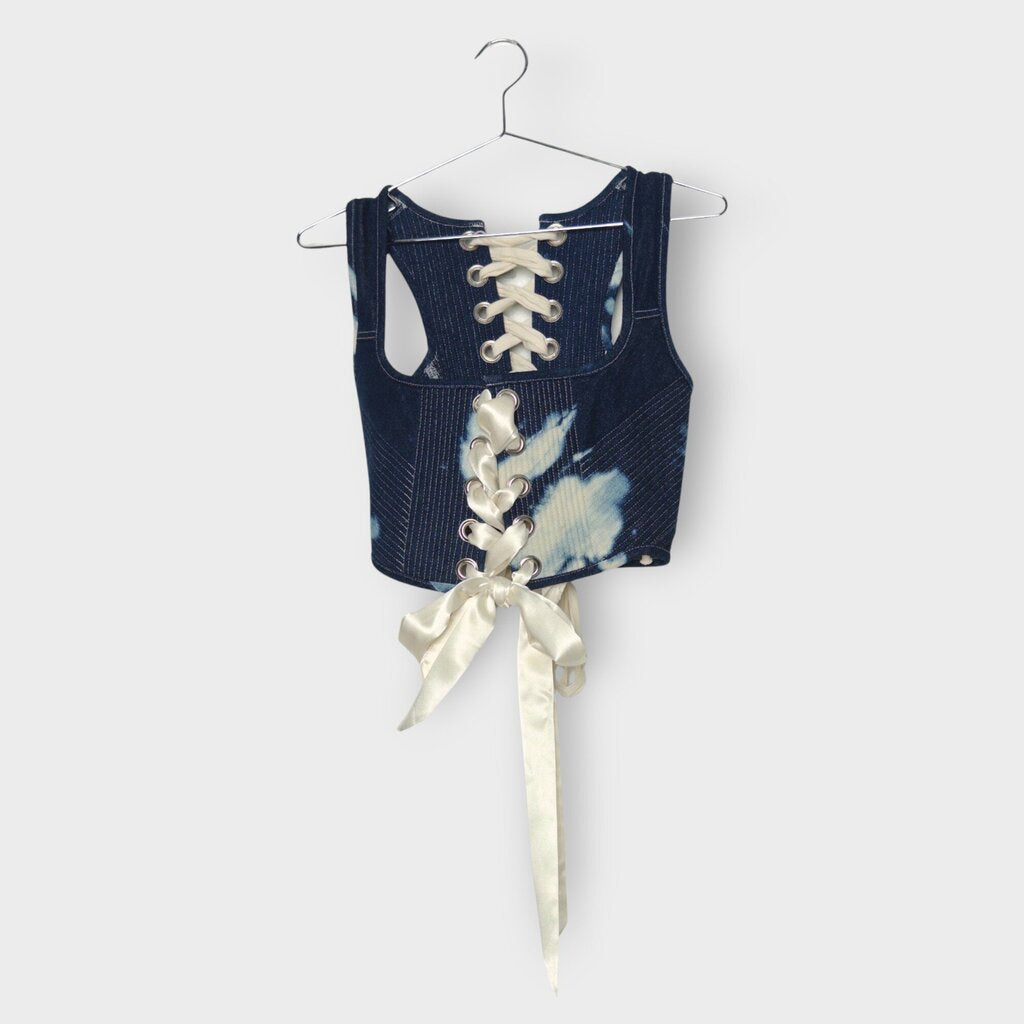 Dark Denim Bleach Spot Drape Corset