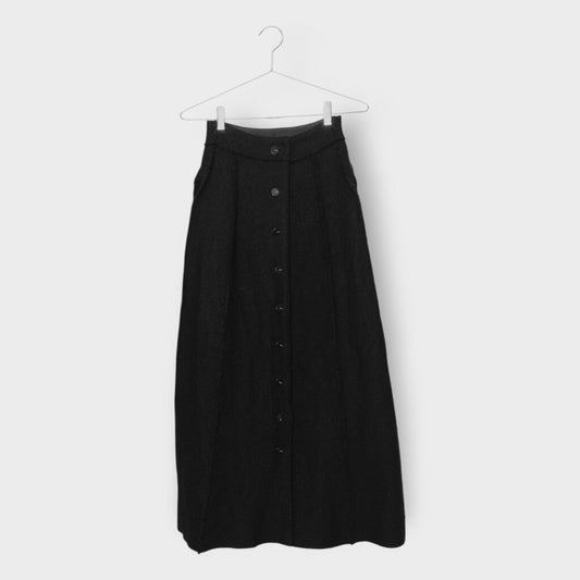 Wool Button A-Line Long Skirt