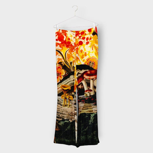 Velour Mushroom Print Flare Pant